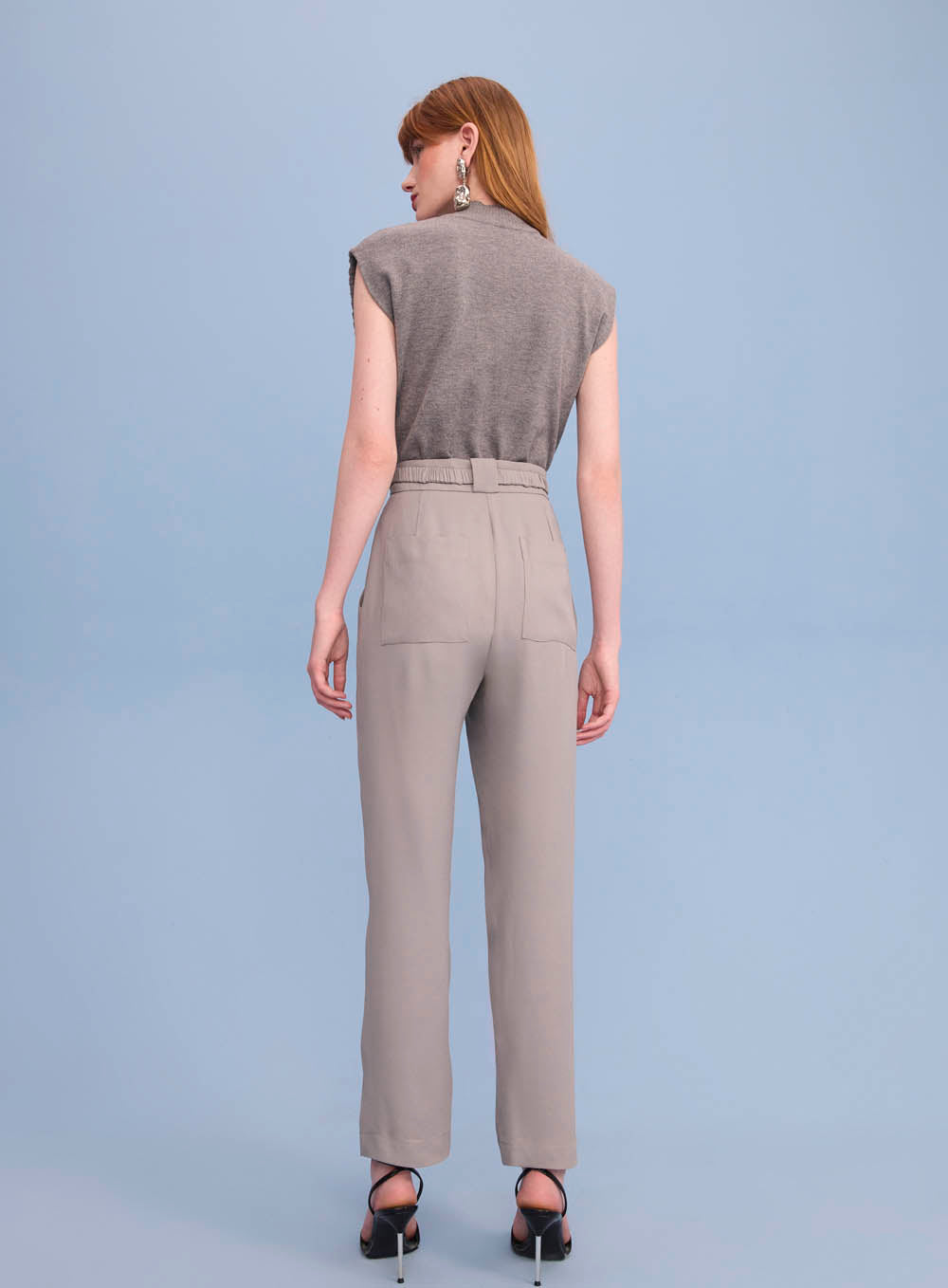 Blusa Verde E Cinza Gola Alta Tricot Skazi