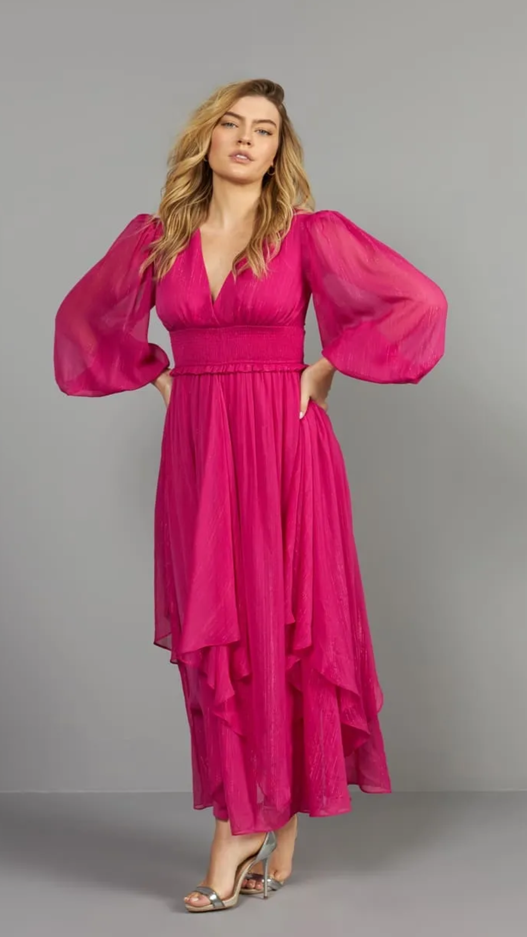 Vestido Rosa Crepe Metalizado Skazi