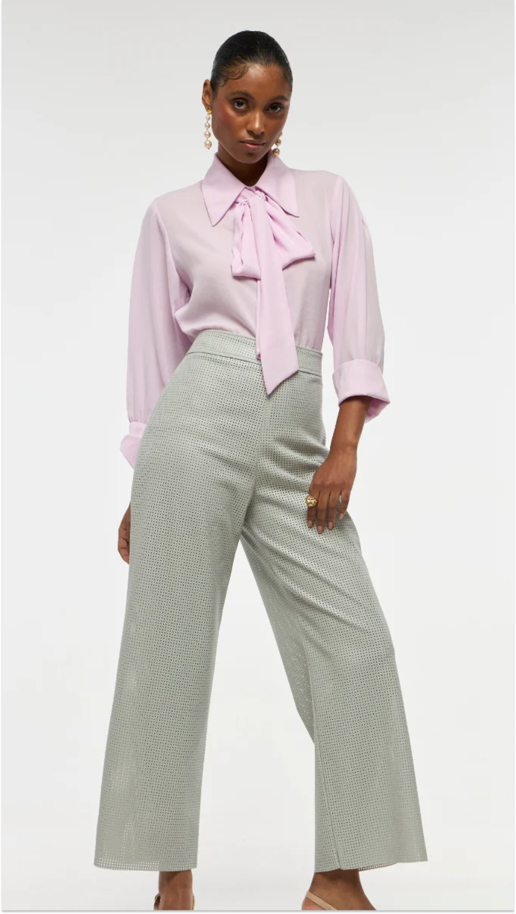 Calça Cinza PU com textura - Strass
