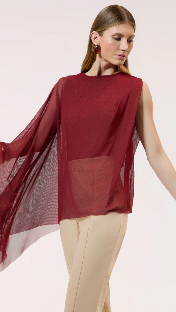 Blusa Preta ou Vinho Tule Assimétrica Strass