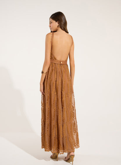 Vestido Marrom Renda Longo Skazi