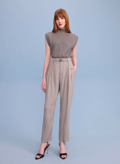 Blusa Verde E Cinza Gola Alta Tricot Skazi
