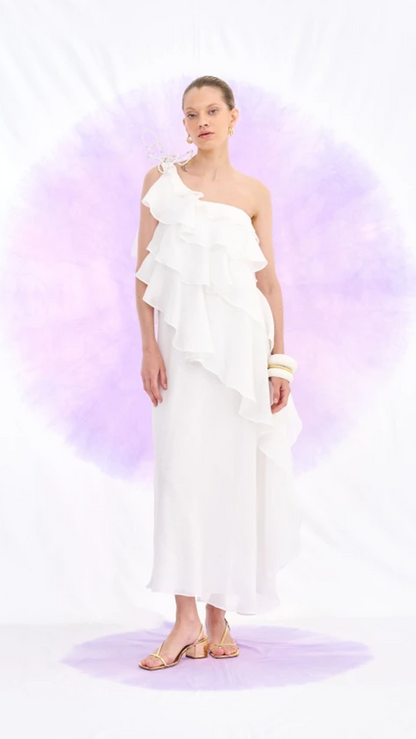 Vestido Off White Assimétrico Organza Nammos