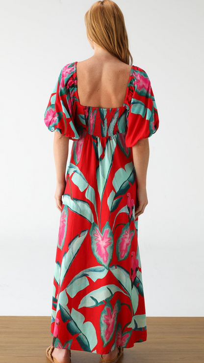 Vestido Vermelho Estampado Farm