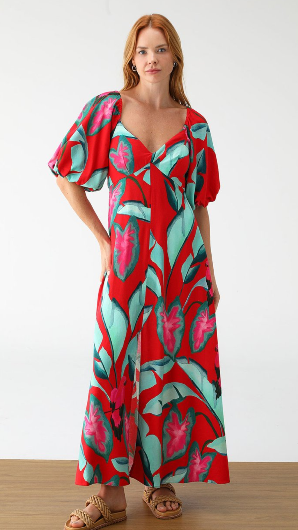 Vestido Vermelho Estampado Farm