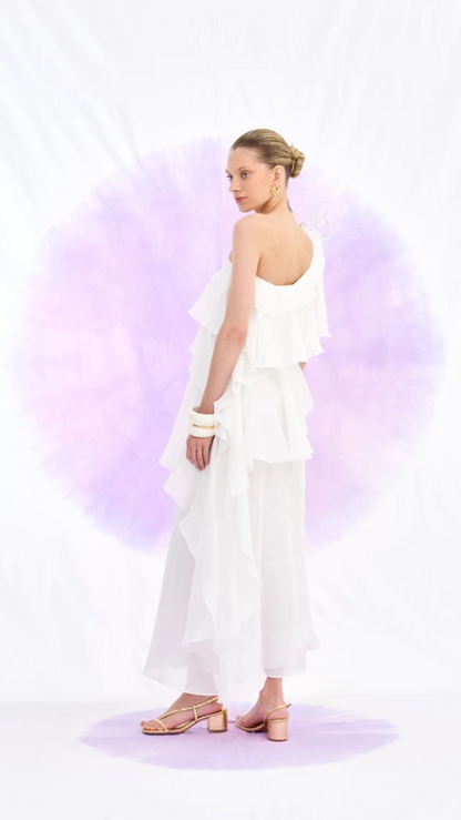 Vestido Off White Assimétrico Organza Nammos