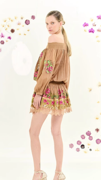 Vestido Camel Bordado Nammos