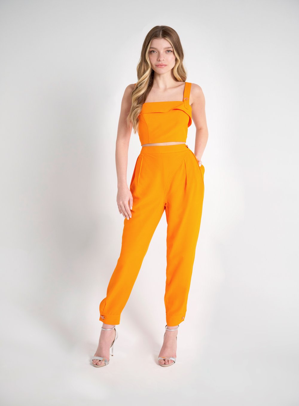 Conjunto Top e Calca Salopete Laranja Skazi -SALE