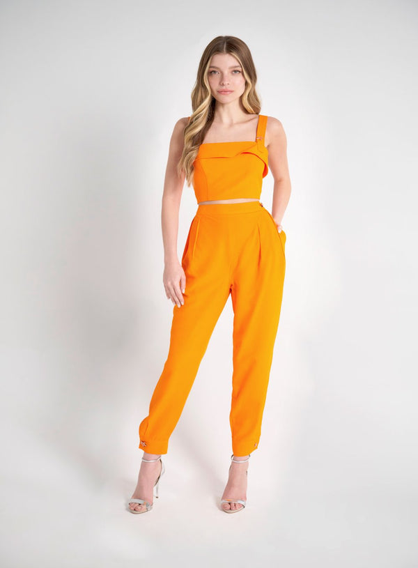 Conjunto Top e Calca Salopete Laranja Skazi -SALE