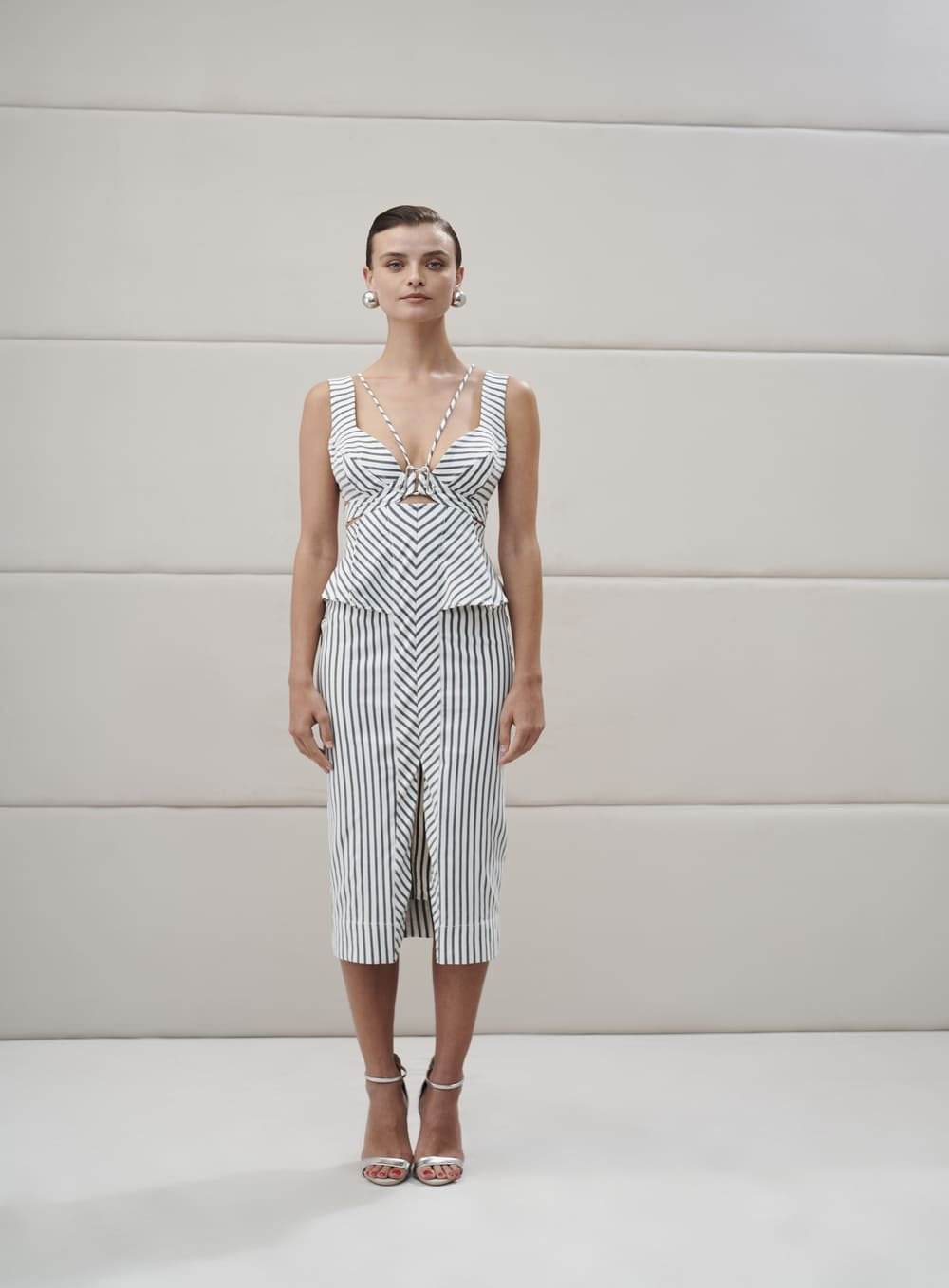 Vestido Midi Listrado Off/listra Pret Off White Tufi Duek -SALE