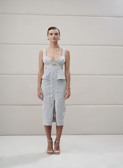 Vestido Midi Listrado Off/listra Pret Off White Tufi Duek -SALE