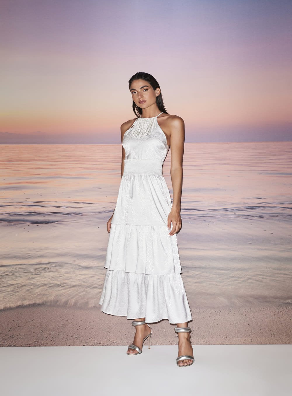 Vestido Franja Gola Bordada Off White Skazi -SALE