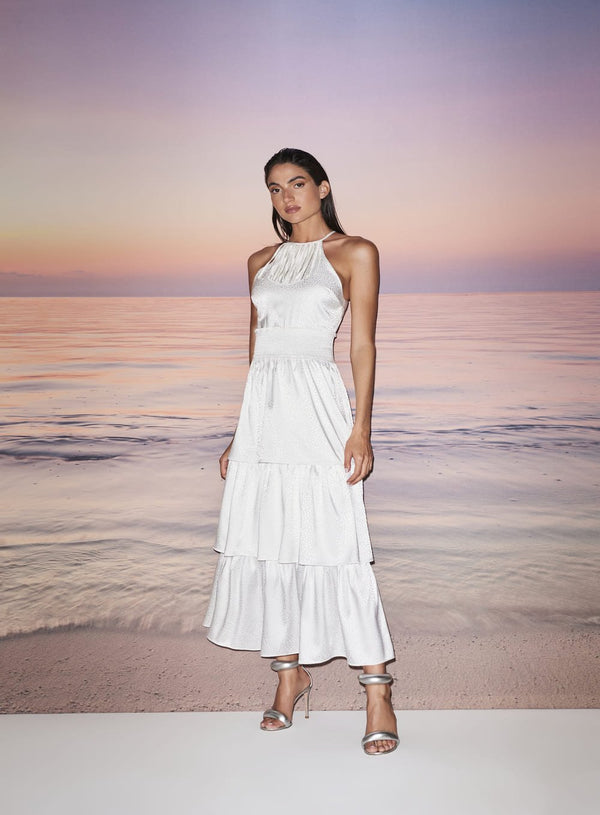Vestido Franja Gola Bordada Off White Skazi -SALE