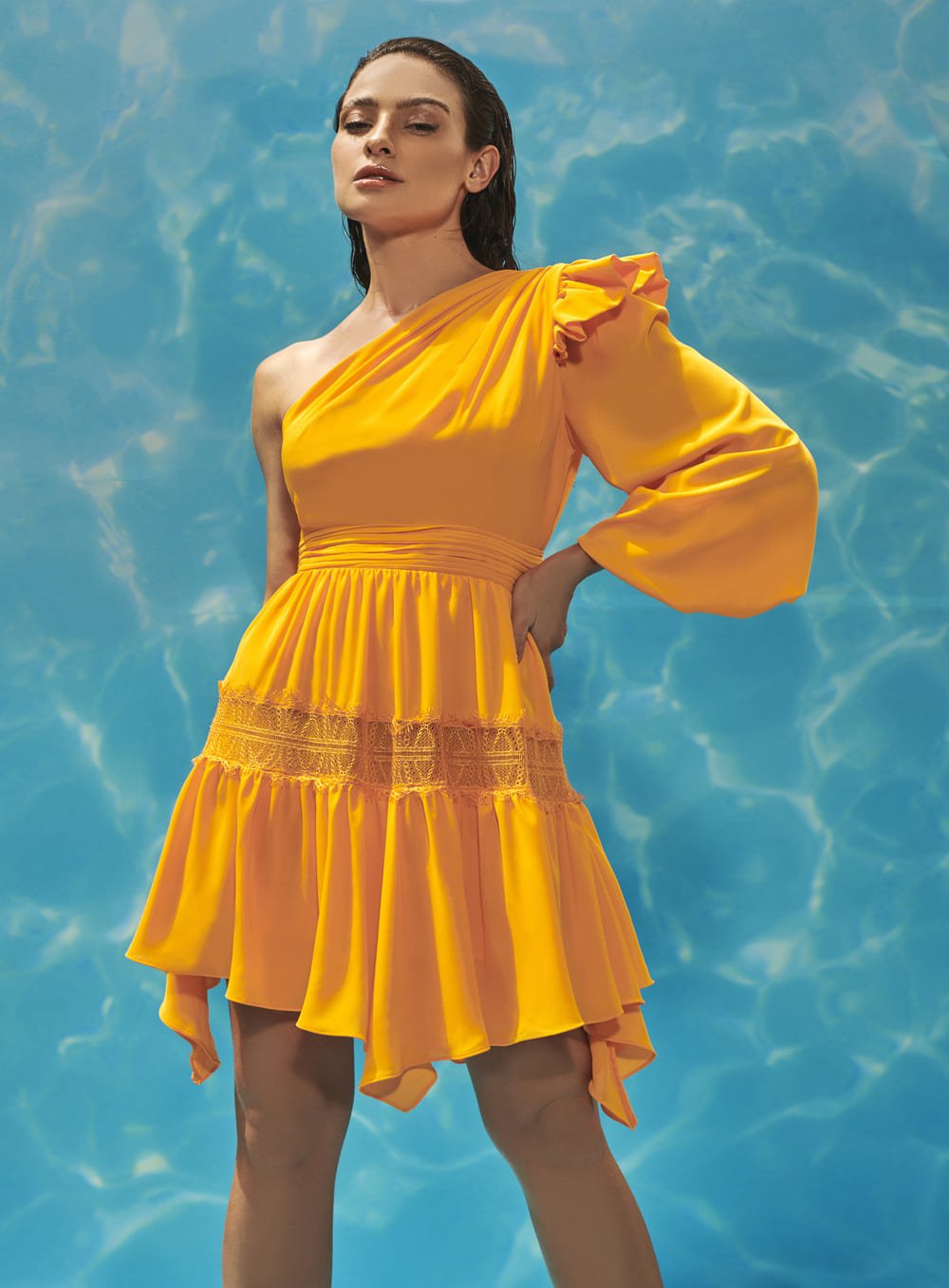 Vestido Ombro So Babado Laranja Skazi -SALE