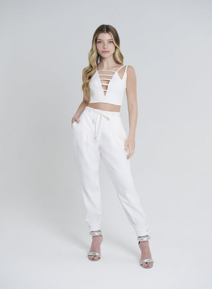 Conjunto Calça Top Alfaiataria Off White Skazi -SALE
