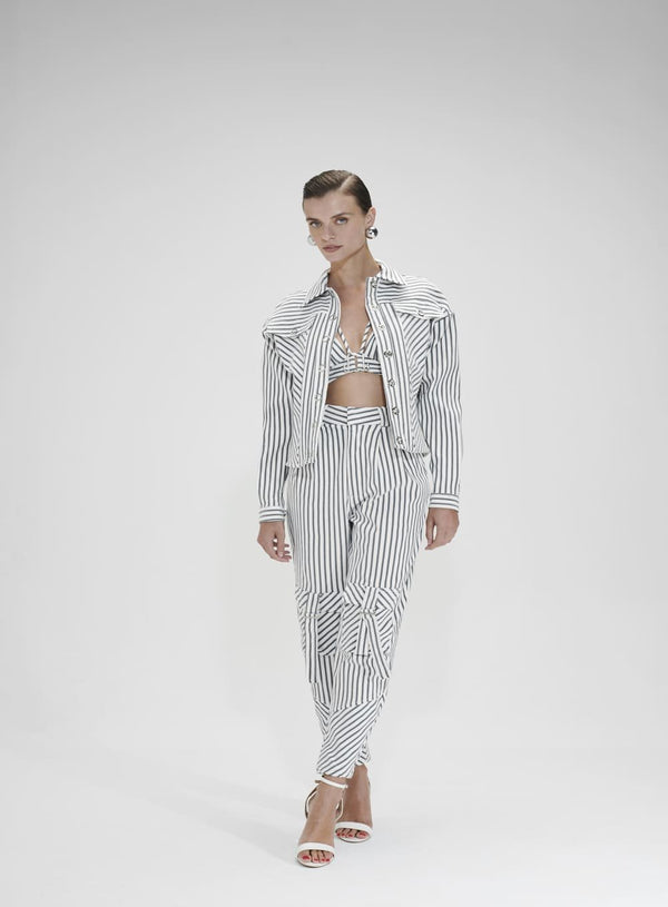 Conjunto Listrado Off/listra Pret Off White Tufi Duek -SALE
