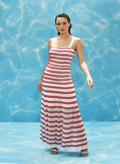Vestido Midi Tricot Nervuras Listrado Skazi -SALE