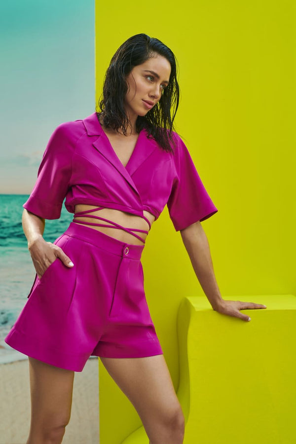 Conjunto Croped e Gola Blazer Rosa Escuro Skazi -SALE
