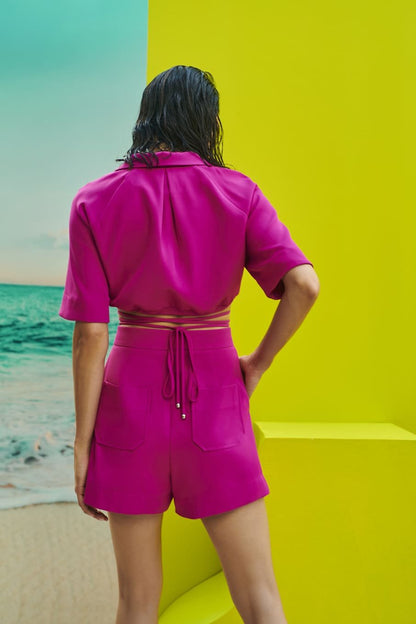 Conjunto Croped e Gola Blazer Rosa Escuro Skazi -SALE