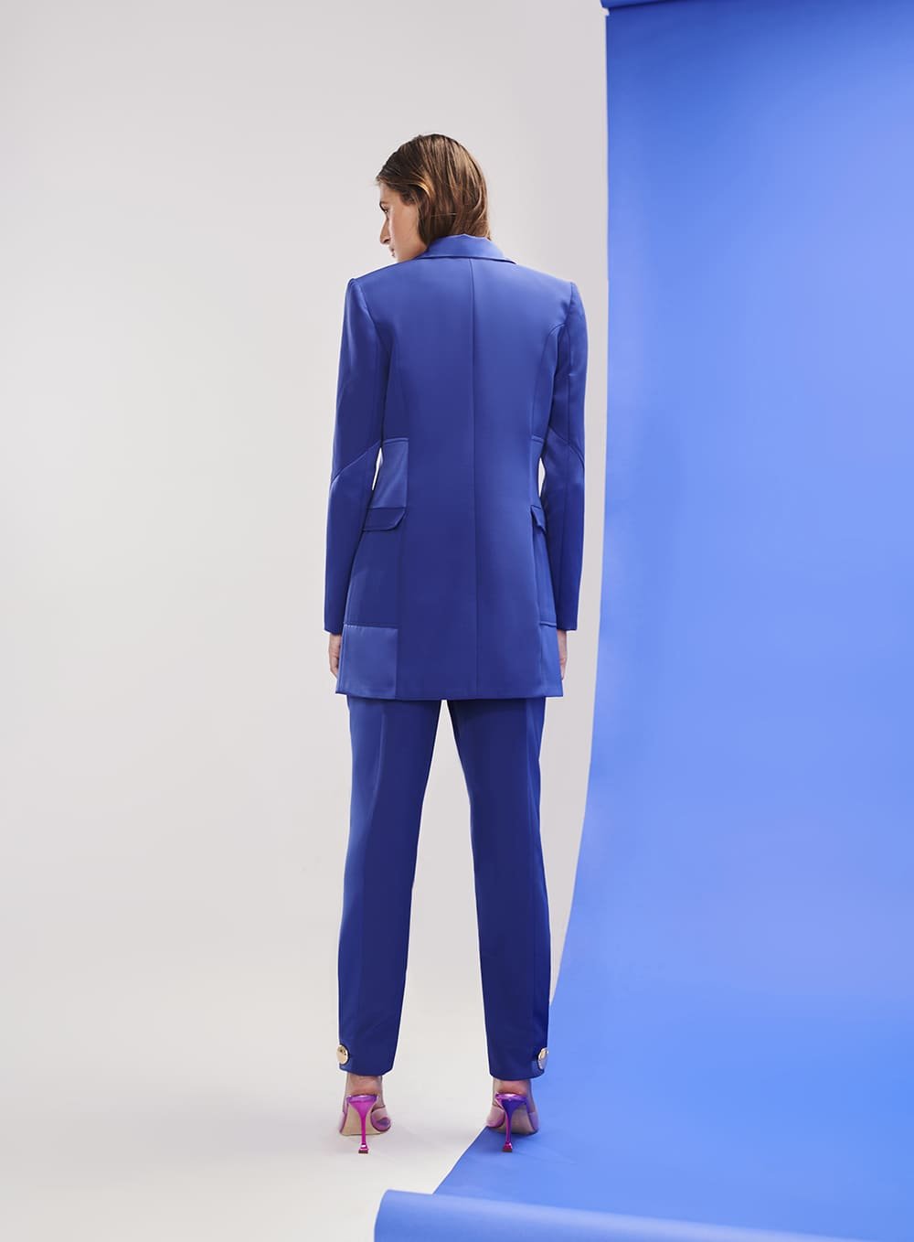 Calça Recortes Acetinados Azul Tufi Duek -SALE