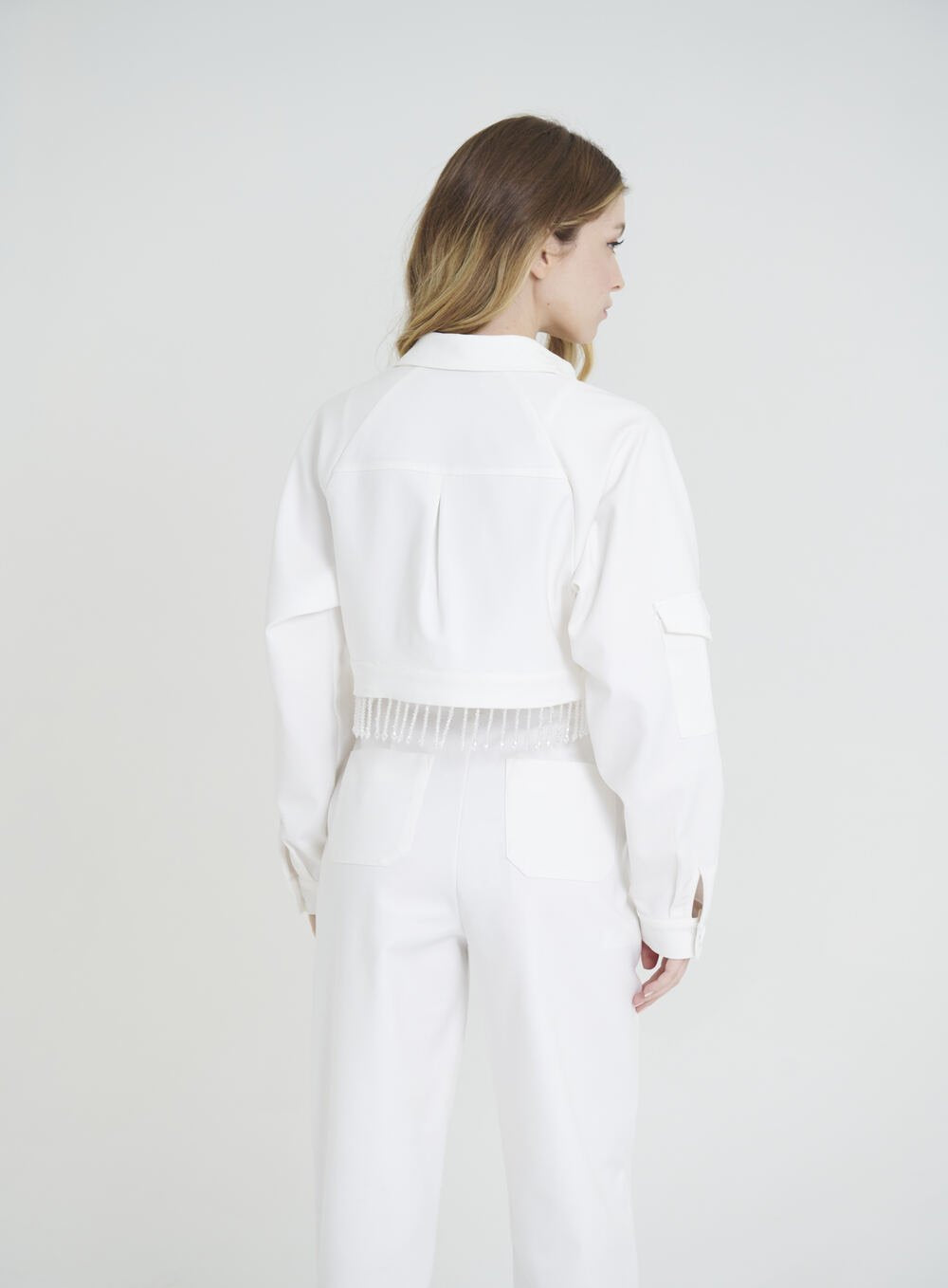 Jaqueta Franja Cristal Off White Skazi -SALE