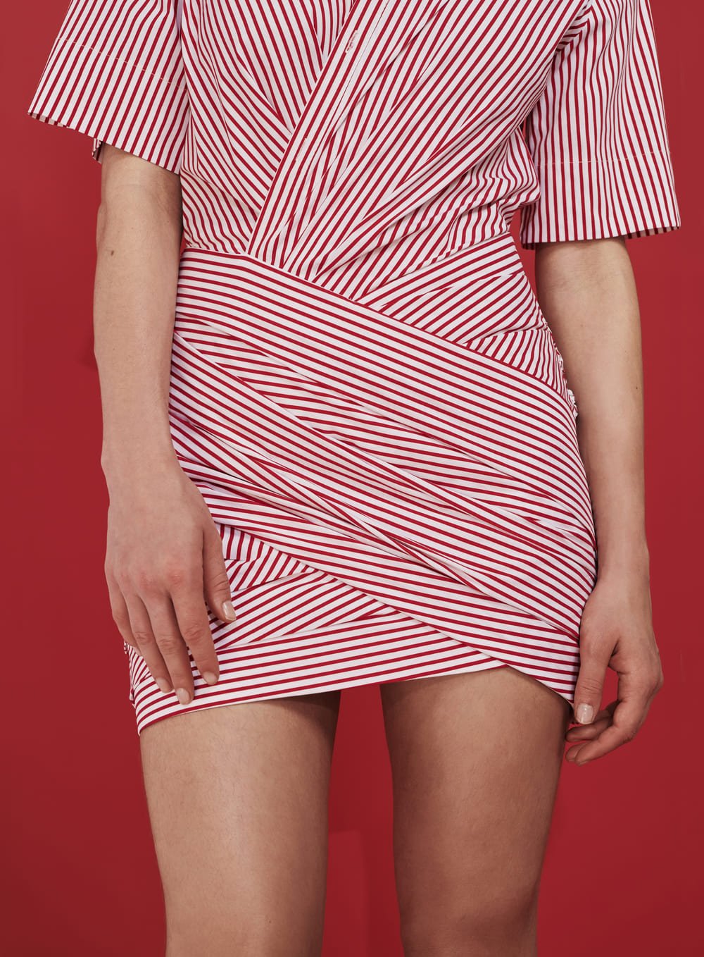 Vestido Listra Drapeada Listras Vermelh Listrado Tufi Duek -SALE