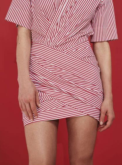 Vestido Listra Drapeada Listras Vermelh Listrado Tufi Duek -SALE