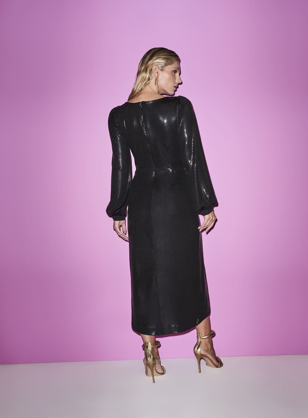 Vestido Manga Vazada Preto Skazi -SALE