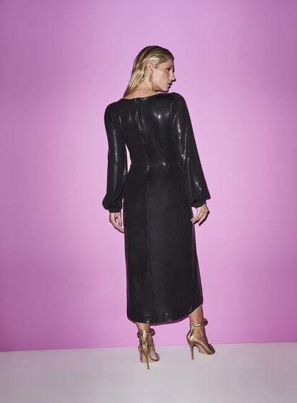 Vestido Manga Vazada Preto Skazi -SALE