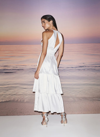 Vestido Franja Gola Bordada Off White Skazi -SALE