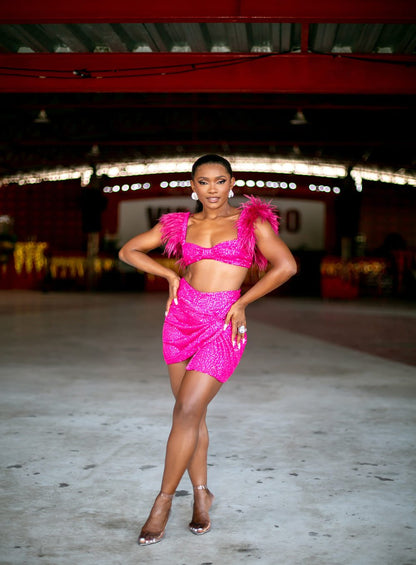 Conjunto Paete Plumas Rosa Skazi -SALE