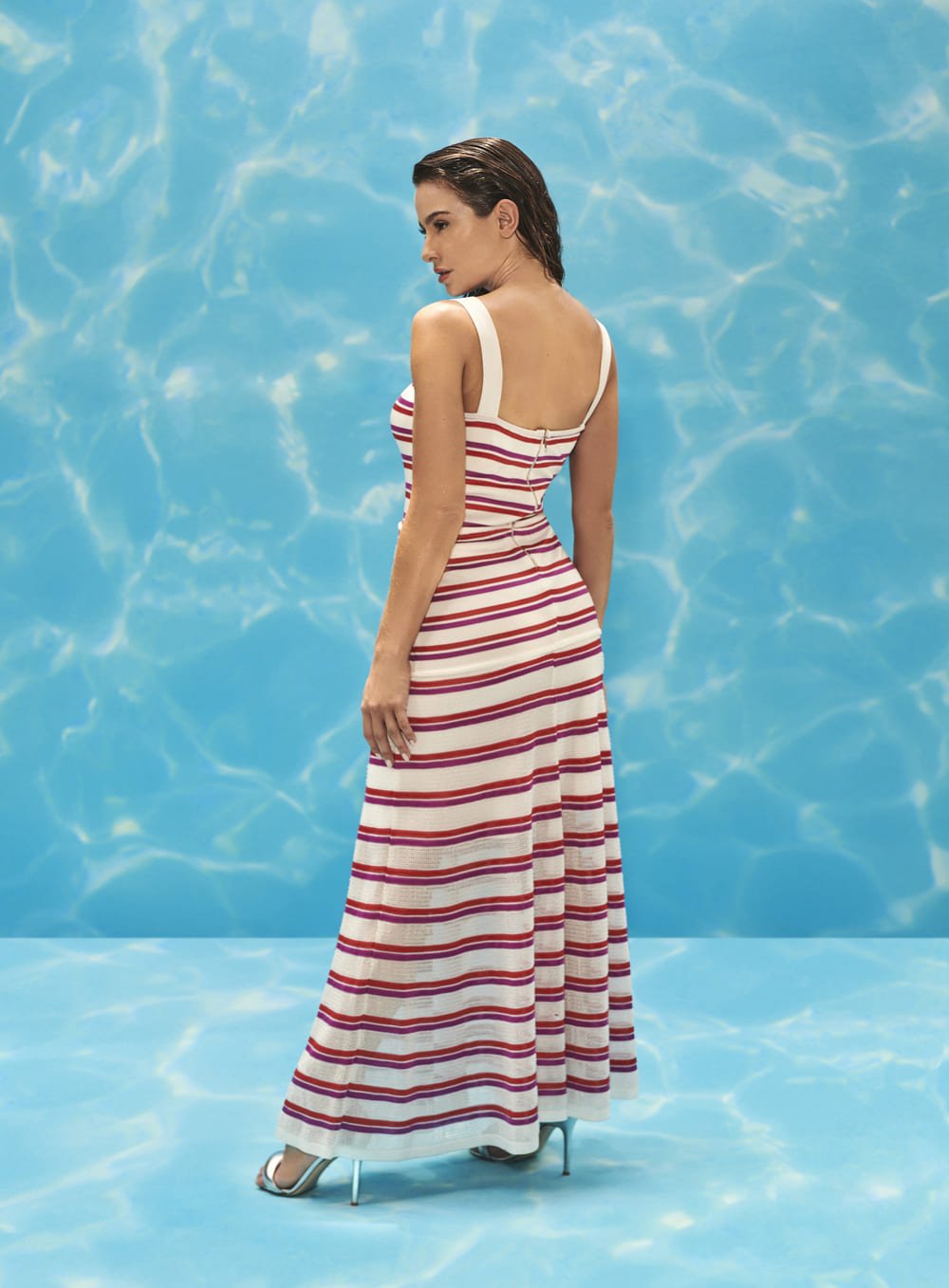 Vestido Midi Tricot Nervuras Listrado Skazi -SALE