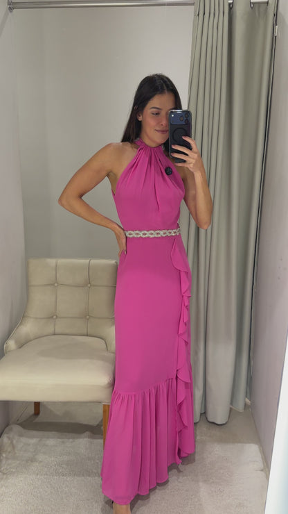 Vestido Rosa com Bordado Skazi