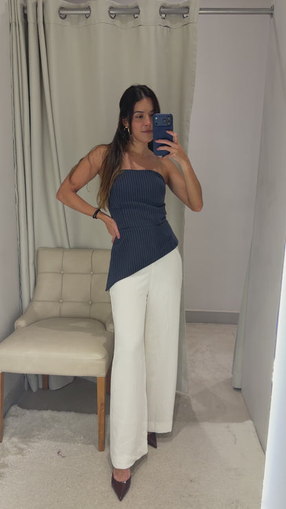 Corset Azul Marinho Risca de Giz Fleche D'Or