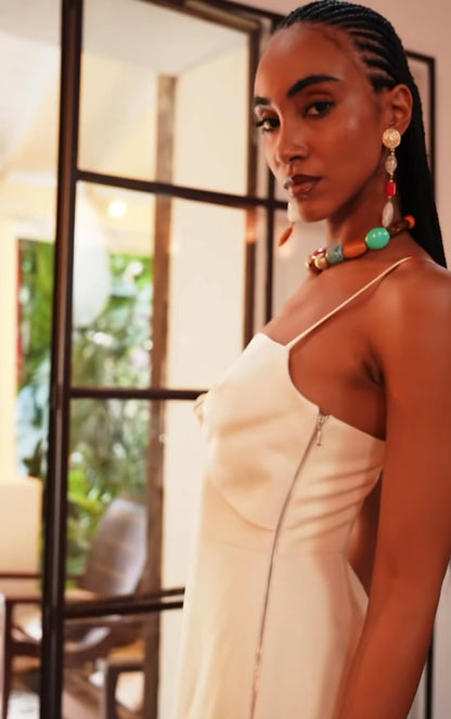 Vestido Nude Linho Fenda Tufi Duek
