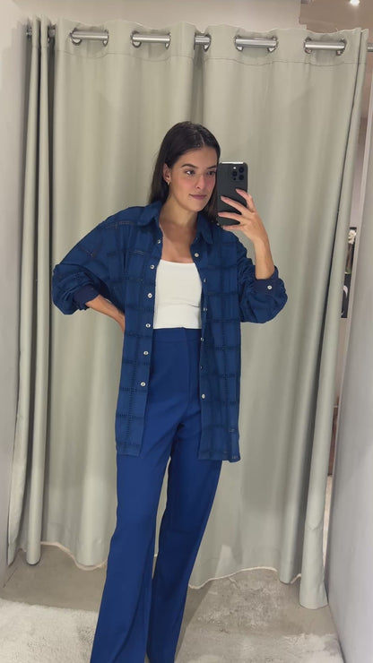 Camisa Azul Bordado Laise Skazi