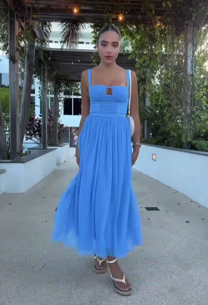 Vestido Azul Drapeado Midi Skazi
