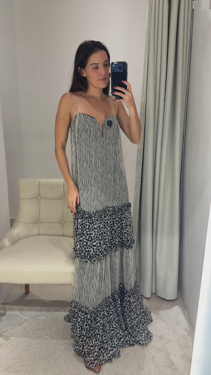Vestido Cinza Estampa Animal Print Zebra Bete Regina Salomão