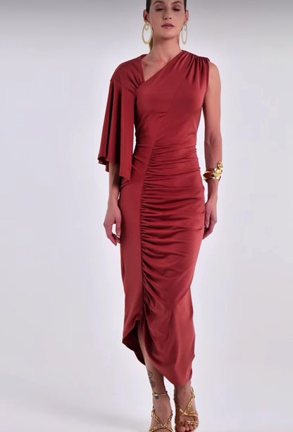 Vestido Terracota Drapeado - Strass