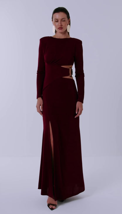 Vestido Vinho Longo com Recorte Dimy