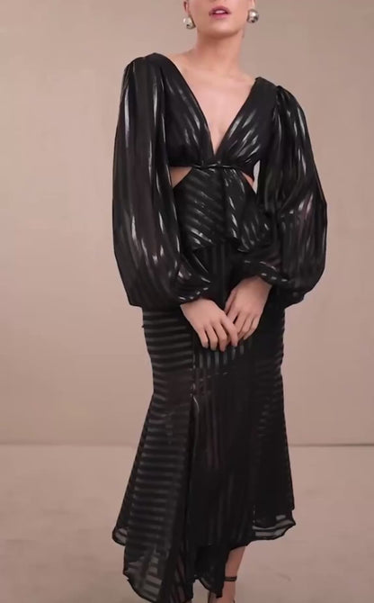 Vestido Preto Metalizado Recortes Tufi Duek