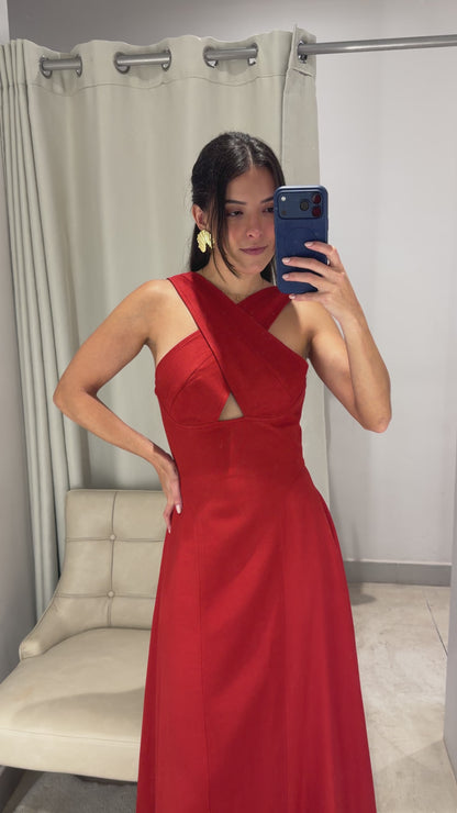 Vestido Vermelho Midi Torcido Tufi Duek