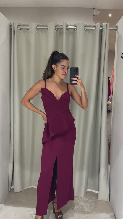 Conjunto Vinho Babado Skazi