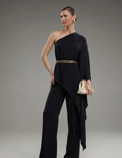 Conjunto Blusa Alongada Assimétrica Strass